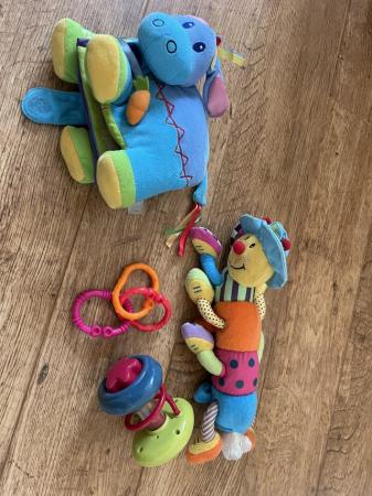 Image 3 of Baby toys including soft book and rattle