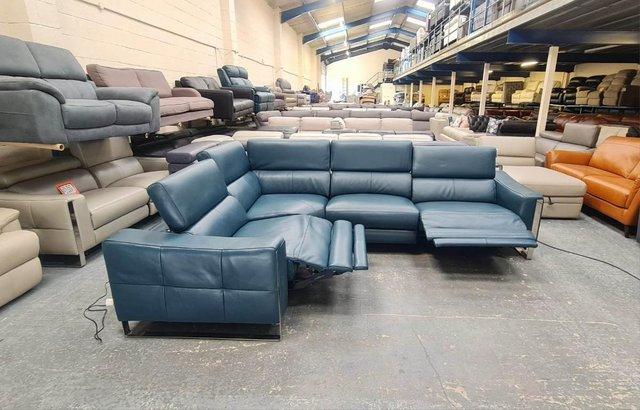 Image 12 of Torres turquoise leather electric recliner corner sofa