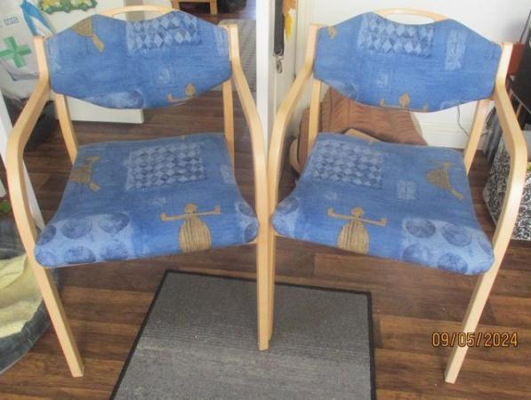 Image 1 of 4 upholstered/beech dining/casual chairs,2 orange,2 blue