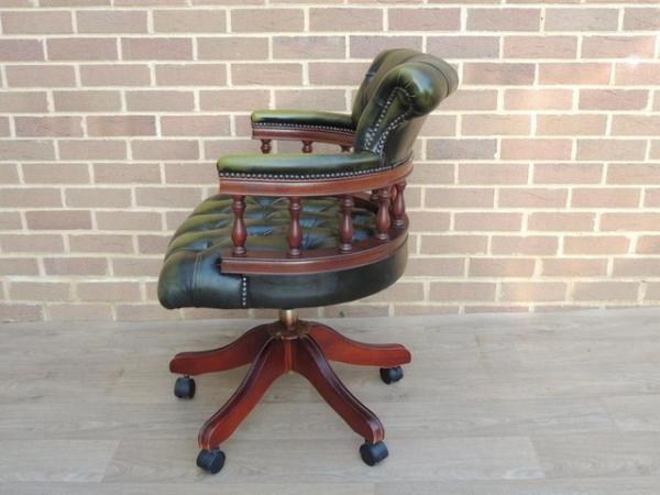 Image 4 of Antique Green Fully Buttoned Captains Chair (UK Delivery)