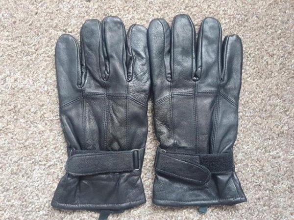 Image 1 of Black Leather Gloves Unisex Large, Warm