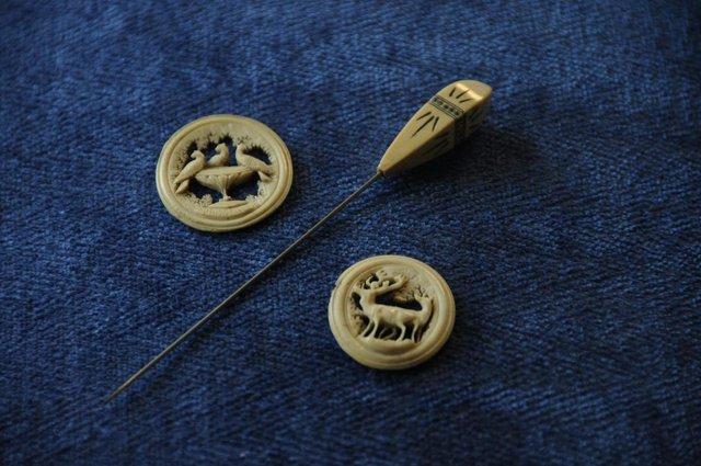 Preview of the first image of Antique Hat Pin And Fretwork Jewellery Ovals.