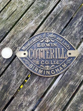 Image 1 of brass plaque edwin cotterill birmingham bank safe man cave