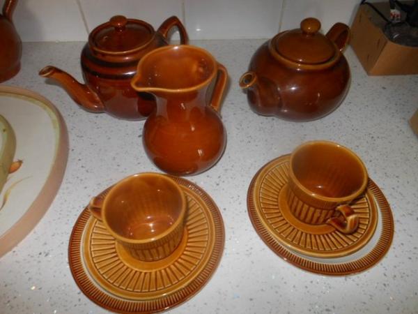 Image 1 of Tea Pots - Jug Trios Brown Vintage - Tea for 2