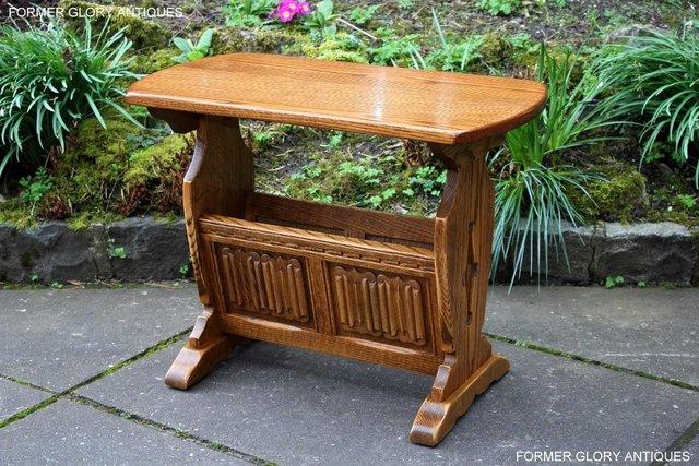 Image 93 of AN OLD CHARM VINTAGE OAK MAGAZINE RACK COFFEE LAMP TABLE