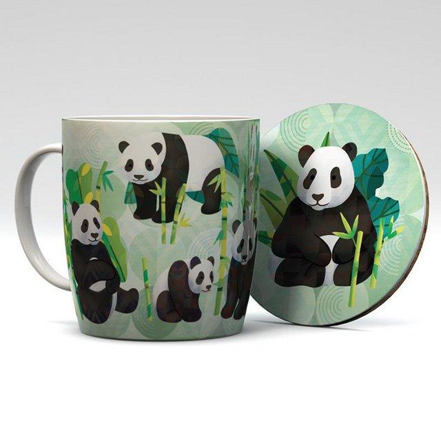 Preview of the first image of Porcelain Mug & Coaster Set - Panda Kingdom. Free uk Postage.