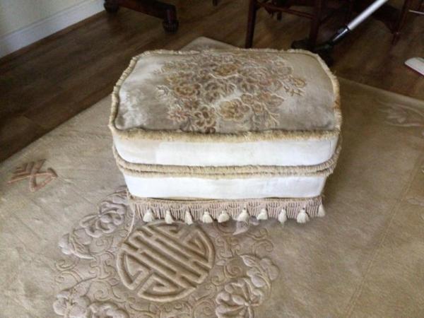 Image 1 of Beige Footstool, covered in patterned fabric
