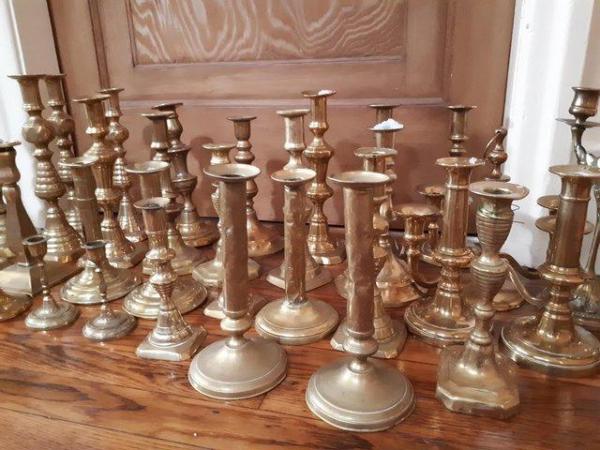 Image 2 of Antique Brass Candlesticks for hire. Perfect for weddings/