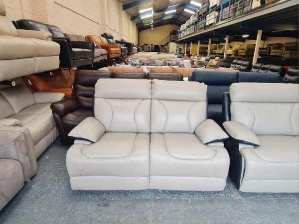 Image 2 of La-z-boy grey and black leather 3+2 seater sofas