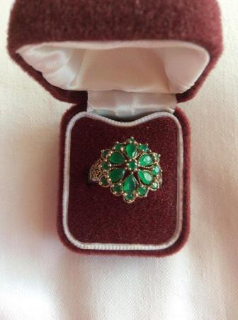 Image 1 of Large emerald dress ring set in silver