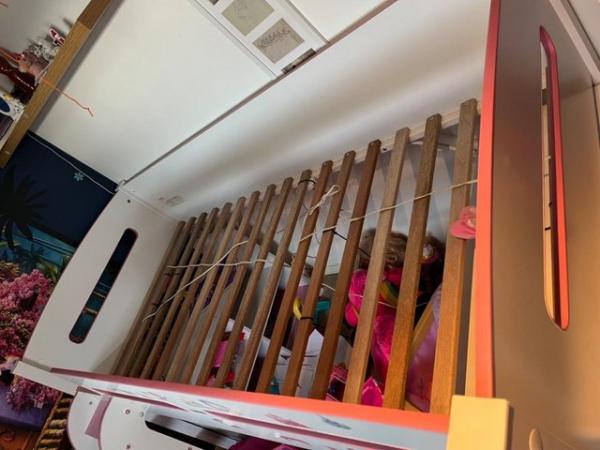 Image 3 of Pink and white child’s cabin bed