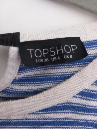 Image 3 of Topshop blue and white 3 quarter length jumper.
