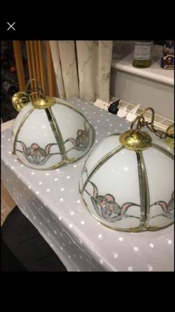 Image 2 of Pair of “Art Nouveau” style glass lampshades