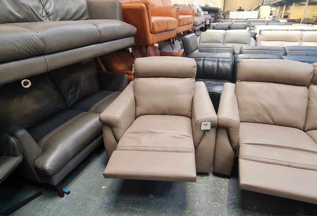 Image 5 of Adriano taupe leather electric recliner sofa set