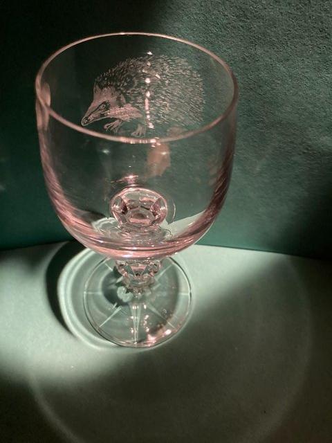 Preview of the first image of Hand engraved hedgehog on crystal glass.