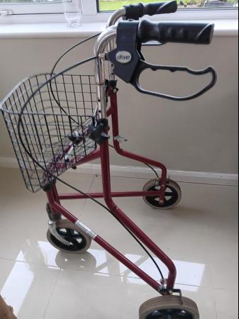Image 3 of Walker 3-wheel folding disability aid.