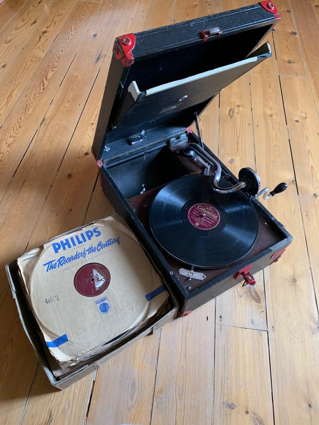 Preview of the first image of Vintage HMV 78rpm wind up Record Player.