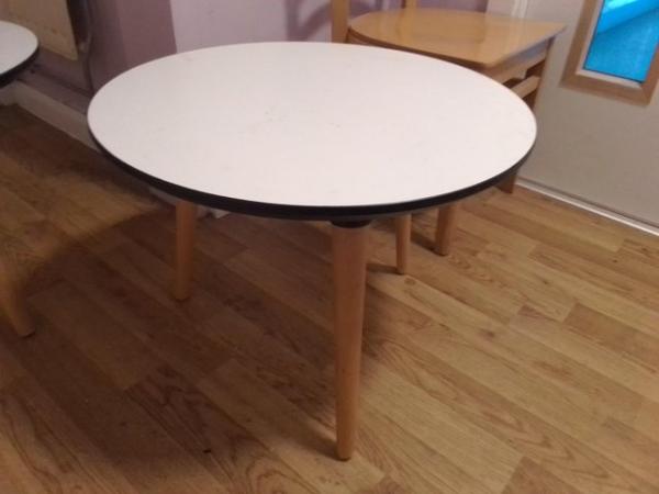 Image 1 of White coffee tables X2 with wooden legs.