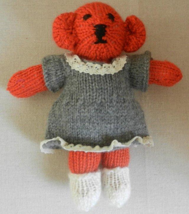 Preview of the first image of Hand Knitted Wool Teddy Bear- With Dress.