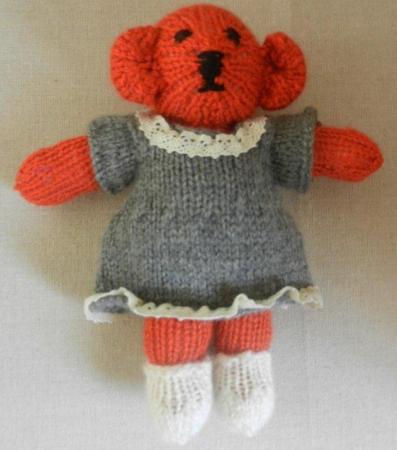 Image 1 of Hand Knitted Wool Teddy Bear- With Dress