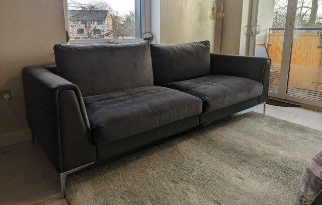 Image 2 of 4 seater velvet sofa. Designer