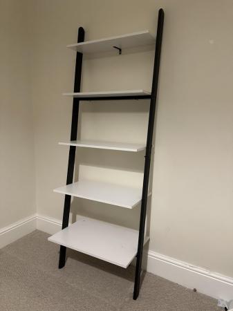 Image 1 of Ladder Shelf Metal Frame - black frame and white shelves