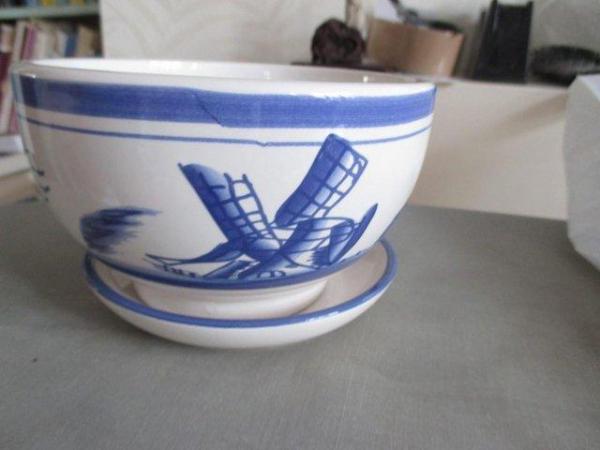 Image 3 of DUTCH LOOKING PLANT BOWL  - BLUE AND WHITE