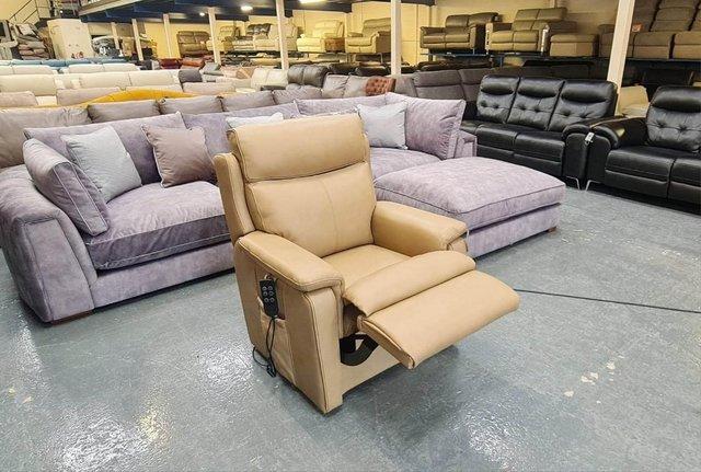 Image 4 of Parker Rise and Lift electric recliner cream leather chair