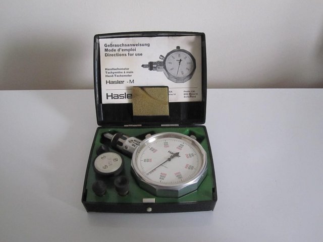 Preview of the first image of Hasler vintage swiss made hand held tachometer.