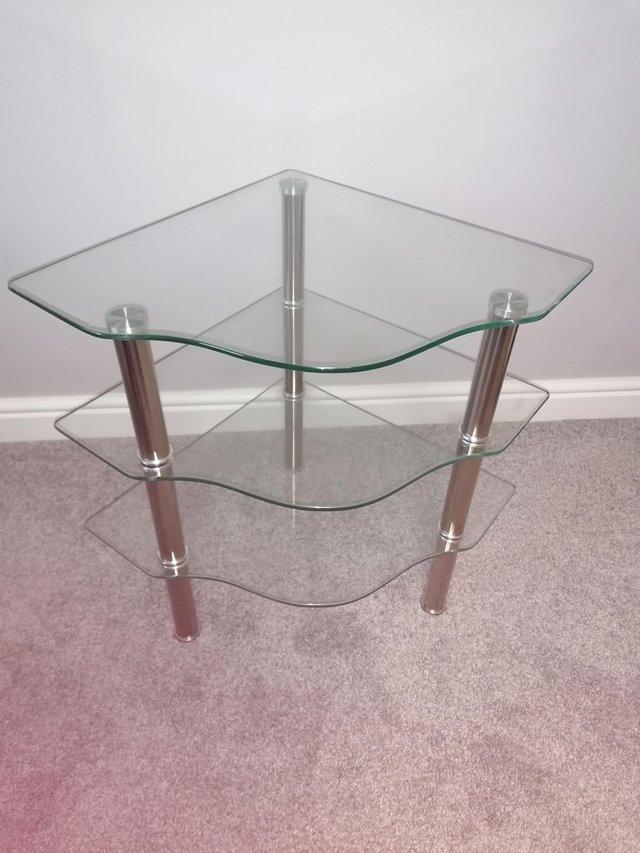 Preview of the first image of Glass Corner table, three tiers..