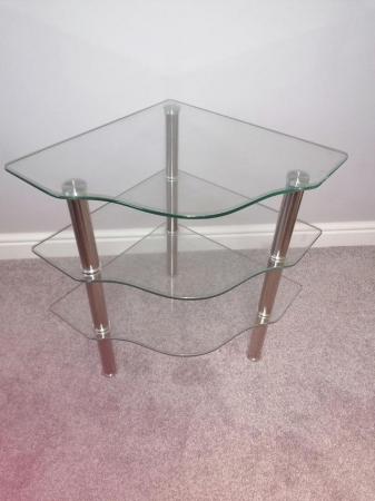 Image 1 of Glass Corner table, three tiers.
