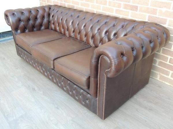 Image 6 of Chesterfield 3 seater Antique Brown Sofa (UK Delivery)