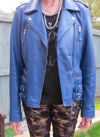 Image 3 of Ladies Leather Biker Jacket - Blue - Higgs of London - Size