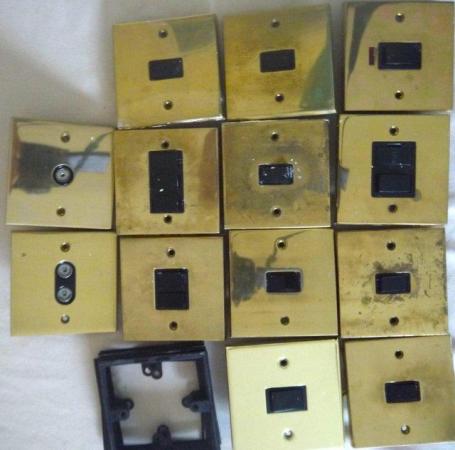 Image 2 of 11 x Brass Electric Switches and two Aerial Sockets, plus Ga