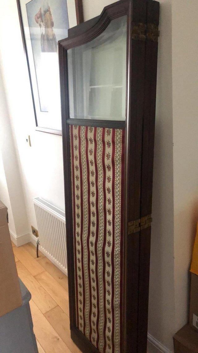 Preview of the first image of Antique Mahogany, Bevelled Glass Upholstered Folding Screen.