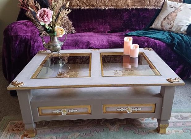 Image 2 of Upcycled Coffee/display table. 'Antoinette in Gold"