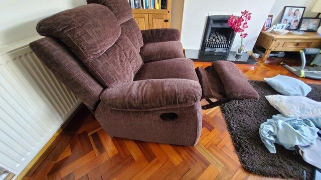 Image 1 of Brown fabric three seater sofa