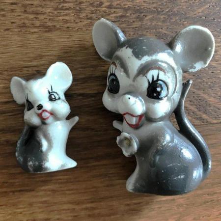Image 1 of Vintage (1960's?) kitsch ceramic mice ornaments x 2