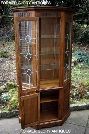 Image 84 of OLD CHARM LIGHT OAK CANTED DISPLAY CABINET CUPBOARD DRESSER