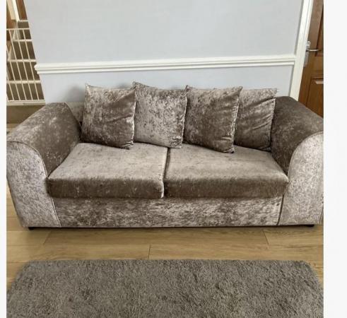 Image 1 of 2 and 3 seater grey velvet sofas