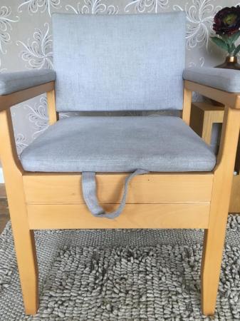 Image 1 of Care Co grey material chair commode.