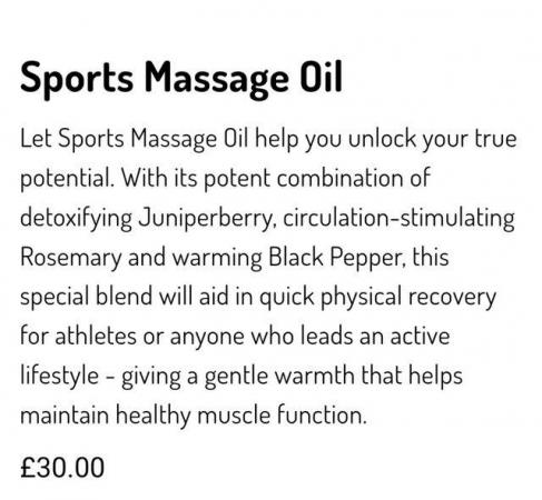 Image 3 of Sports Massage Oil - Juniper Berry, Rosemary, Black Pepper