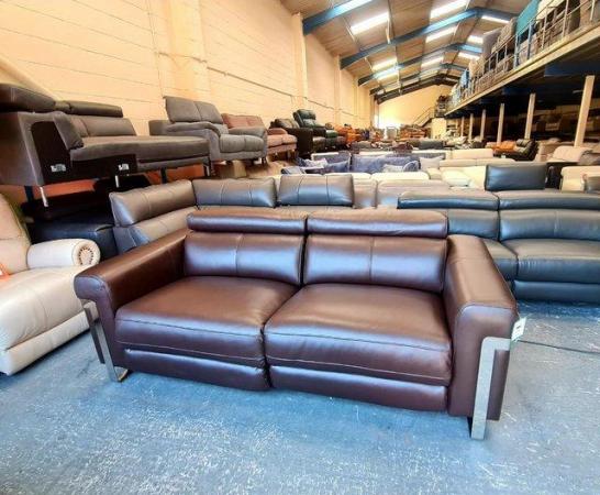 Image 4 of Moreno brown leather electric recliner 3 seater sofa