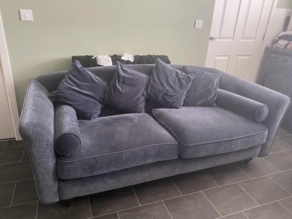 Image 7 of DFS dame/navy 3 seater sofa and matching cuddle armchair