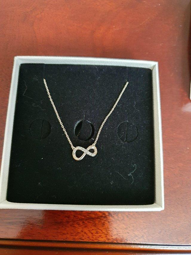Preview of the first image of Genuine Pandora Silver Sparkling infinity Collier Necklace.