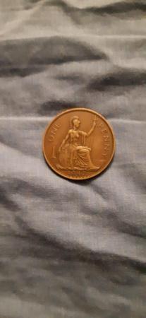 Image 1 of UK One Penny coin 1947 used but good condition.