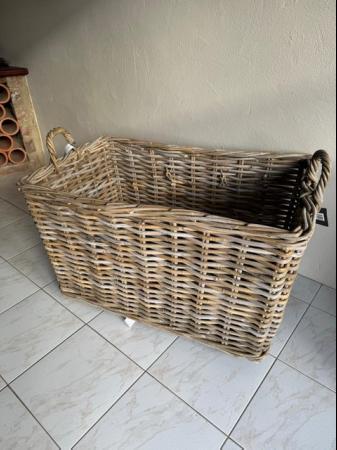 Image 1 of Large Rectangular Trunk Wicker Basket on casters
