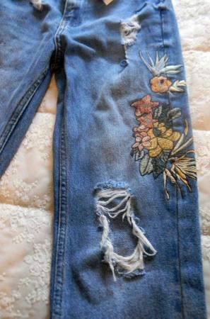 Image 3 of NEW GIRLS EMBROIDERED FADED RIPPED FADED JEANS