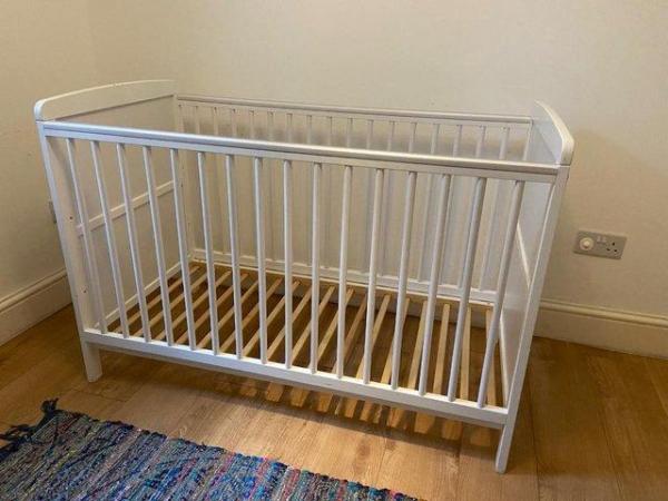 Image 1 of ARGOS Adjustable White Cot with Teething Rail