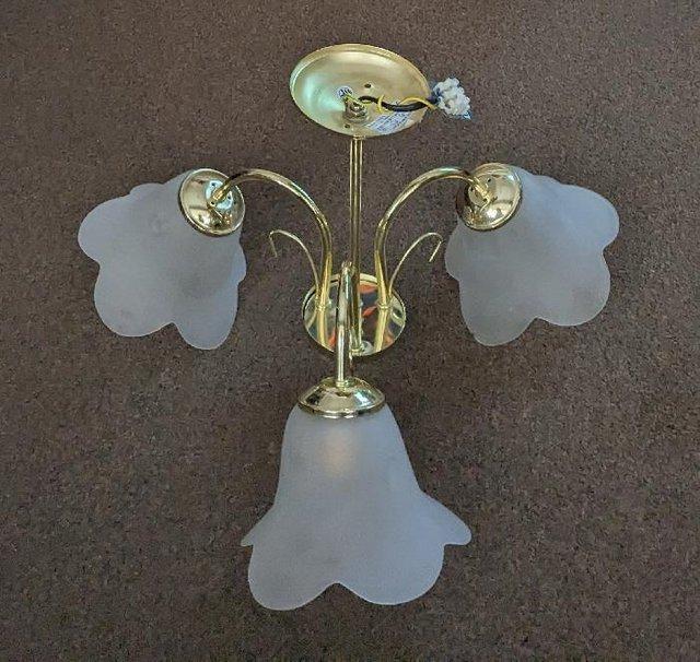 Preview of the first image of Lovely 3 Arm Light Fitting With Frosted Shades.